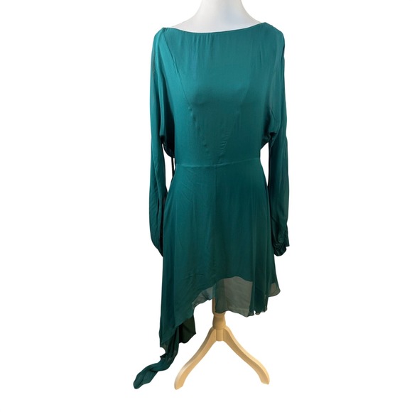 Patrizia Pepe Sera‎ Hypnotic Green Open Back Gold Chain High-Low Dress IT 42 NEW - Picture 3 of 13